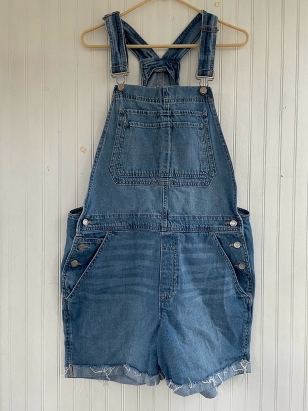 GAP Women's Distressed Denim Shortalls Overalls Size Long Tall